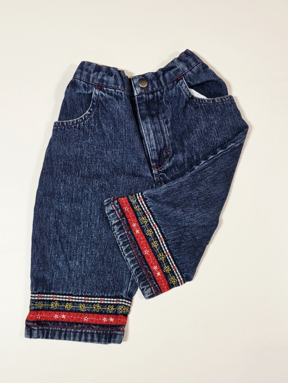 Vintage Healthtex Embroidered Jean Capri Kids Size 4 Floral Hearts Girls